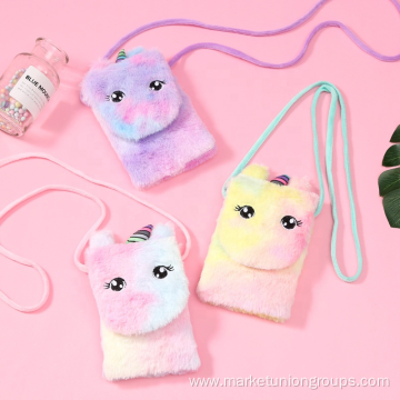Children Portable Cute Design Daily Use Unicorn Plush Shoulder Bag For Girls